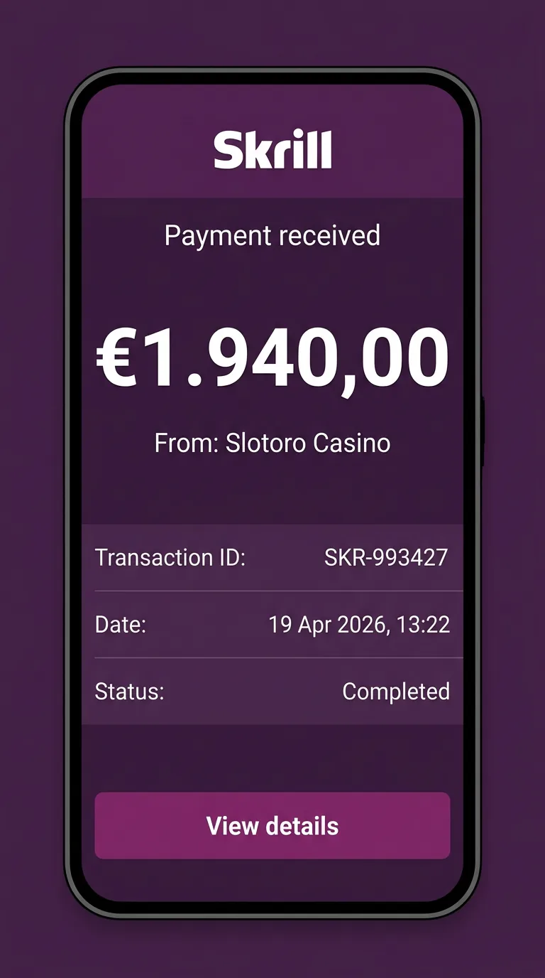Получен платеж Skrill на 1940 EUR