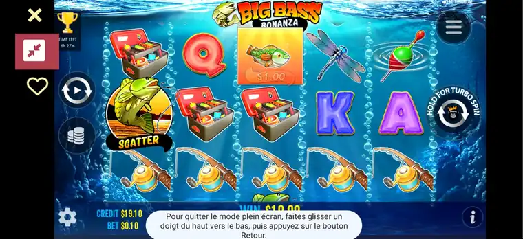 Скаттер на мобильной сессии запускает фриспины в Big Bass Bonanza
