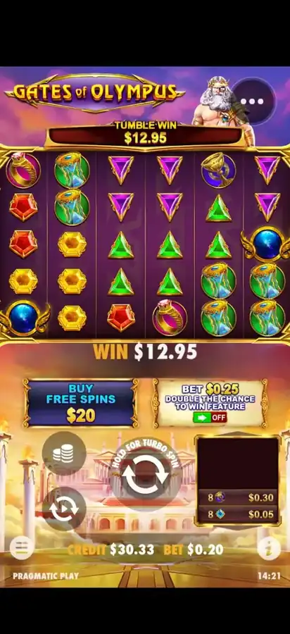 Базовая игра tumble win €12.95 in Gates of Olympus