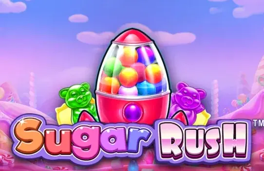 Официальный логотип Sugar Rush с конфетным автоматом от Pragmatic Play